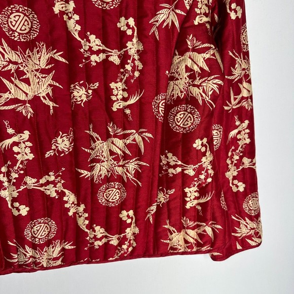 CAROLE LITTLE Womens Mandarin Print Blazer Jacket Size L Red Silk Button Down - Picture 6 of 8